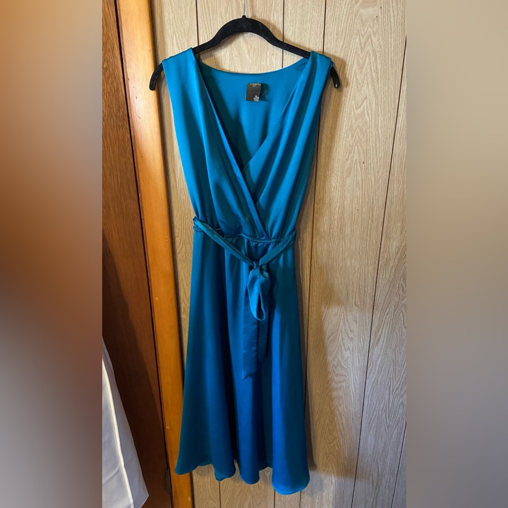 Teal V- neck midi dress